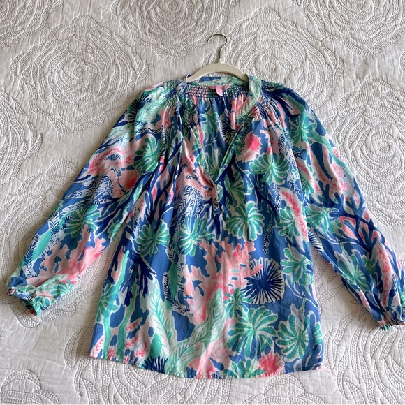 Lilly Pulitzer - Elsa Silk Top - Jet Stream In Multi Jet Stream - Picture 3 of 10